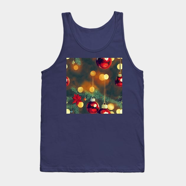 Watercolor Christmas Tree with Ball Ornaments and Lights Bokeh Tank Top by VintageFlorals